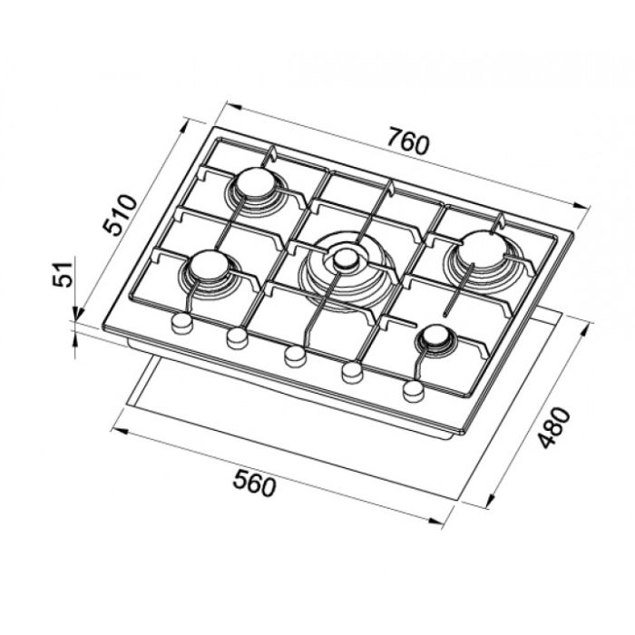 Piano Cottura Elleci PGSS75352CN - 75 cm, 5 Fuochi Gas, Acciaio Inox, Design Moderno