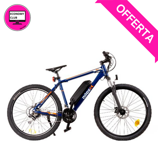 Bicicletta Elettrica Nilox X6 Plus - Mountain Bike, 250W, 27.5", Velocità 25 Km/h, Ammortizzatori, Blu e Arancio