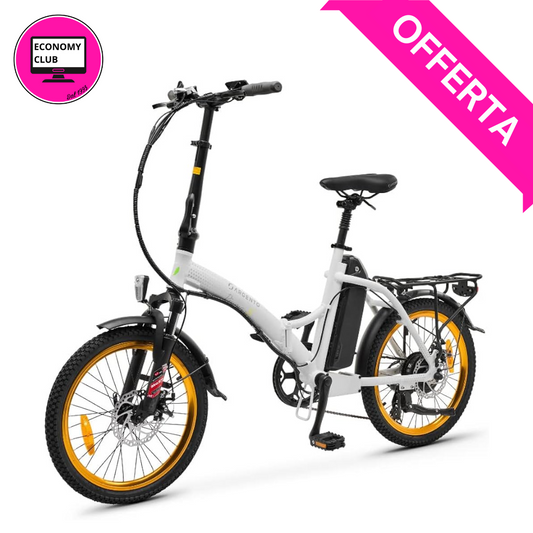 Bicicletta Elettrica Argento Piuma-S - Pieghevole, 250W, Ruote 20", Autonomia 70 km, LCD, Cambio Shimano 7 Rapporti